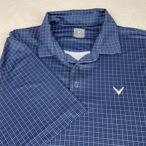 Callaway Men's XL Navy‎ Blue Grid Opti-Dri Short Sleeve Performance Golf Polo